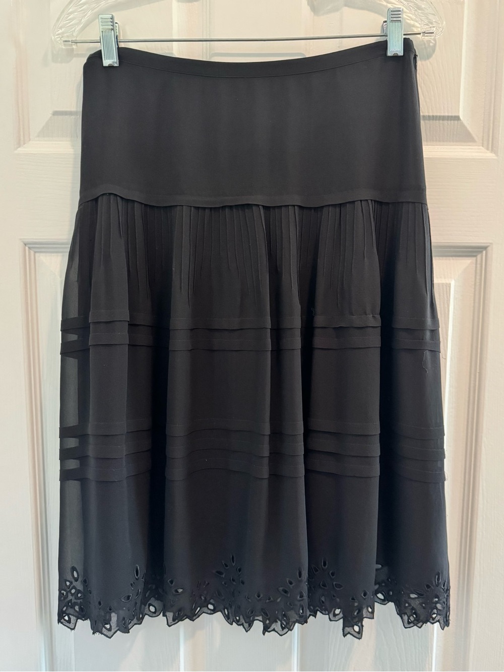 BCBGMaxAzria Black Tiered Silk Midi Skirt